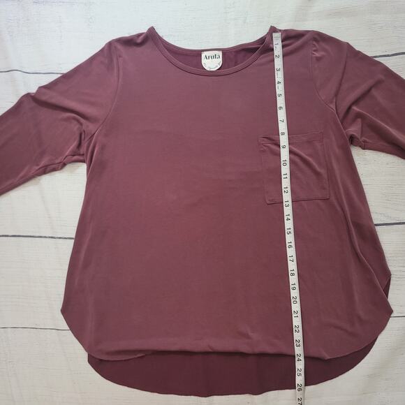 Arula Size Est M Mauve Long Sleeve Stretch Tee Draped Soft Lounge Boho - Picture 4 of 8
